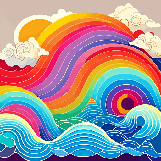 vector ilustration of chinese waves pattern with rainbow colors