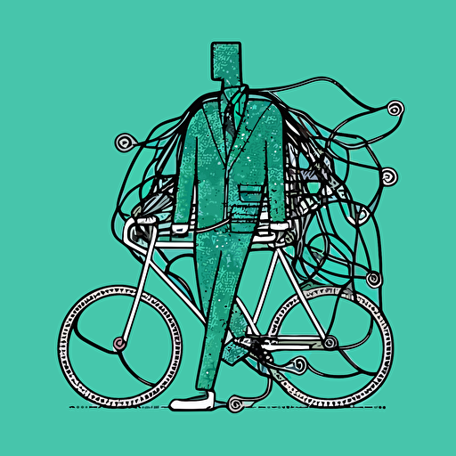 person attached with strings on a bike, vector style,