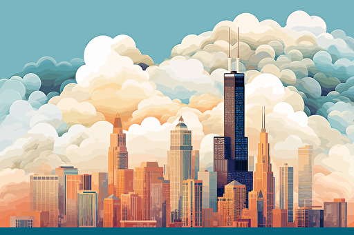 vector art, chicago skyline, sears tower and hancock building, clouds