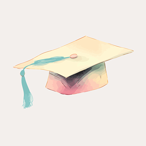 graduation cap, pastel, photoshop, vector style, behance, white background