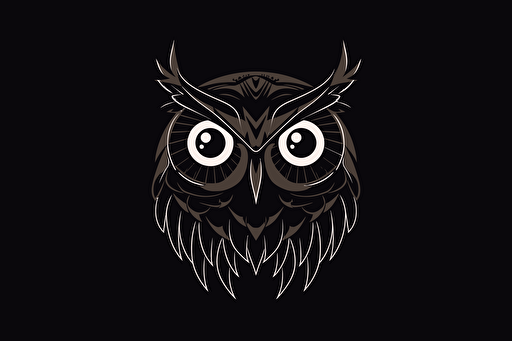 vector logo of owl, 2d, flat, all black, transparent background,