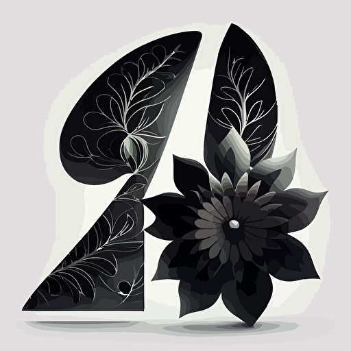 Create a stylized vector shape of a flower that looks like the number four. Flat image, black in white background
