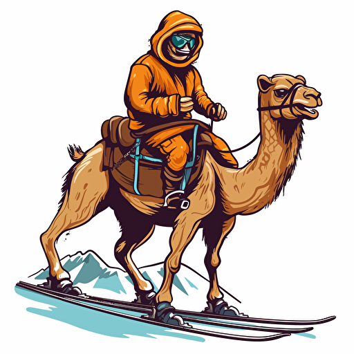 camel wearing ski clothes skiing like a human in aspen and having fun doing tricks vector clipart