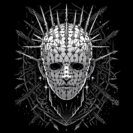 OBEY design style pinhead from hellraiser, skateboard brand logo design poster, white on black, 2048x2048 pixels, vector