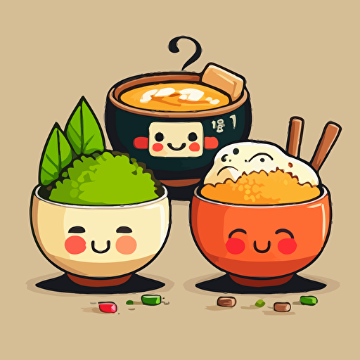 cute japanese entrees smilling. Vector style. Drawing 2d.