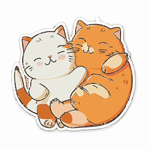 sticker, happy friendly cat purring with another cat, liu yi artist style, vector, contour, whitebackground