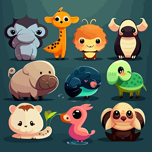 10 cute cartoon vector style animals for kids without background