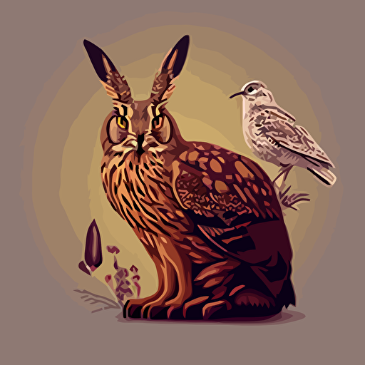 a vector image of an owl next to a hare