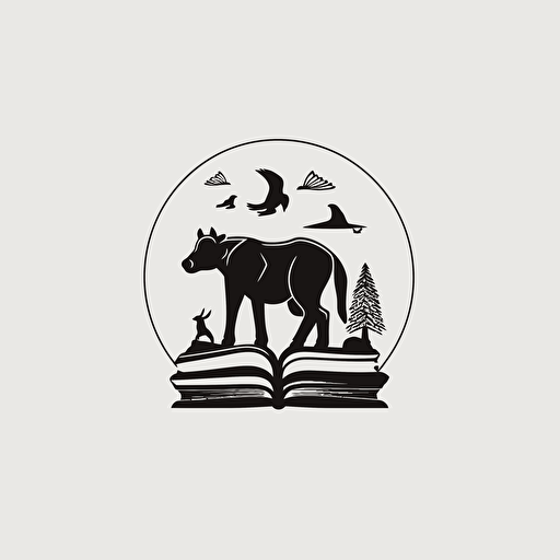 logo design, minimal, no shows, simple vector, symbol of animals and books