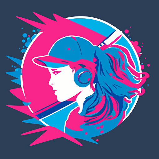 a flat vector sports logo for a girls softball team, using blue and pink,