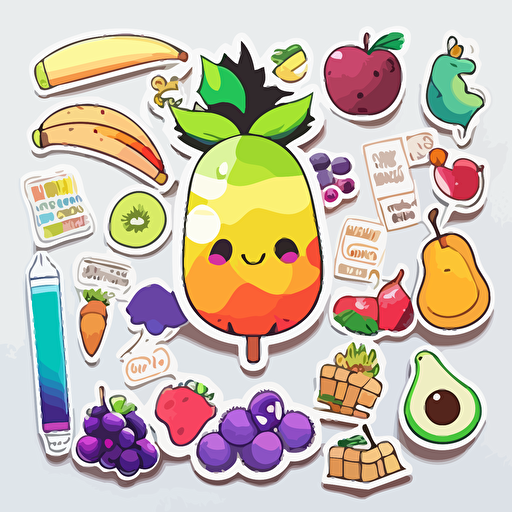 nutrition poster sticker vector, contour,white background, colorful, kawaii , boutique