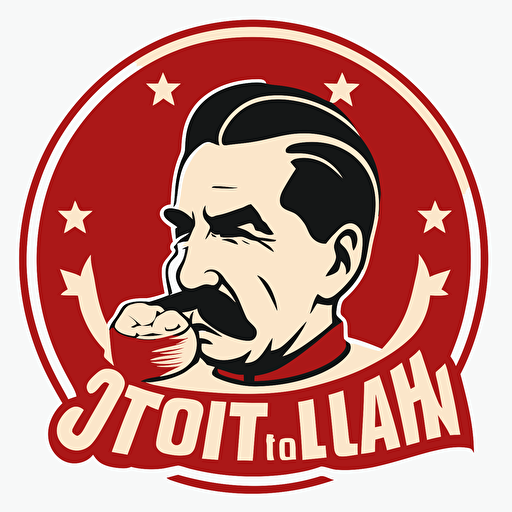 a logo of for a company called 'Quit Stalin' which helps people with motivation. Logo is of Comrade Stalin eating some bread and looking serious, vector art style, trending on artstation