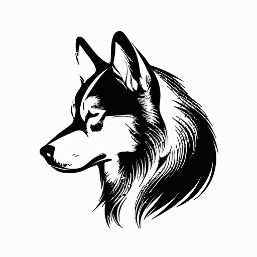 simple mascot iconic logo of a husky for a dog expedition, black vector on a white background
