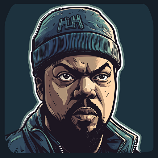 Ice Cube,Rapper,Horror, VHS Horror, Sticker, 80s horror comic art, Vector,