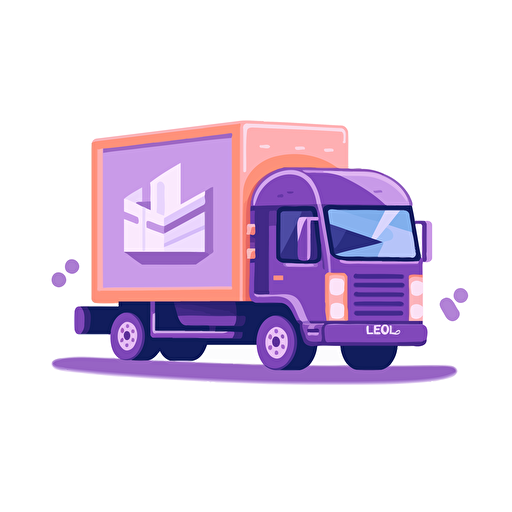 purple moving truck, vector, flat, cute, white background v5