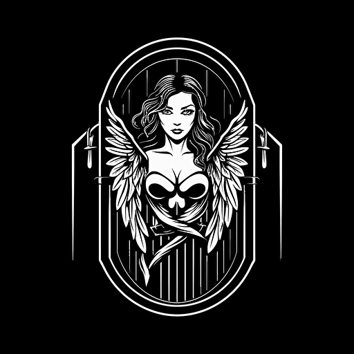 Logo female angel inside of a locked door with chains, Night Club vector logo, vector logo, vector art