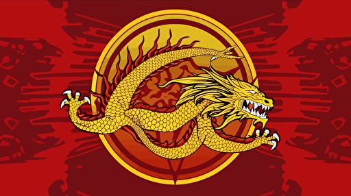 badass epic detailed red and gold dragon empire flag with a Chinese star and dragon in the middle, futuristic government flag design, badass design, powerful nation, vector emblem