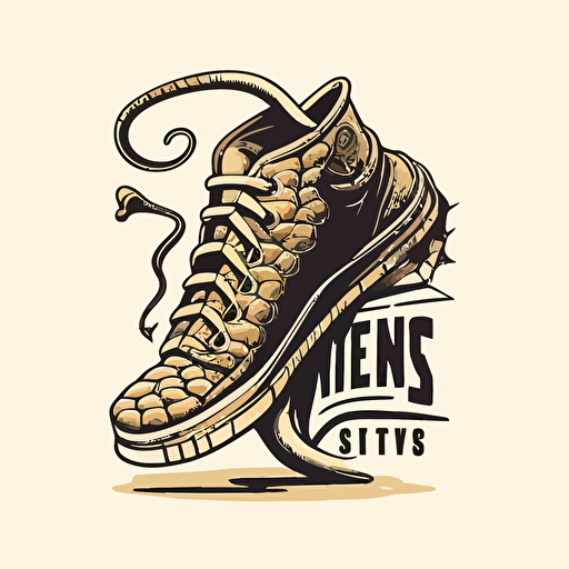 vector logo, simple, no detail, monotone, funny snake merging with sneaker shoes, humorous
