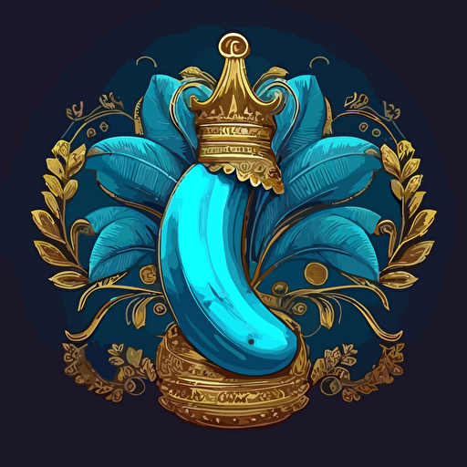 very detailed outline, vector illustration of a blue fruit banana in a blue color with a crown, the banana is very rich, there's money and gold everywhere.