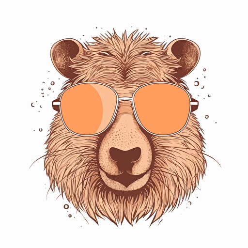 kawaii cute happy capybara wearing sunglasses, highly detailed artwork design vector, contoured, white background