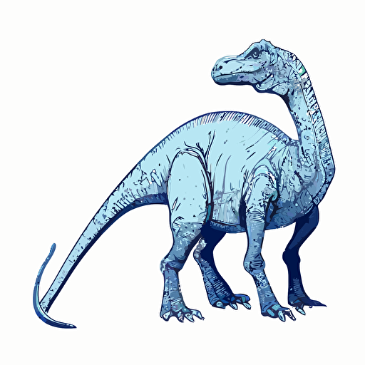 an orodromius dinosaur done in a line drawing style, vectorized, blue shading, white background