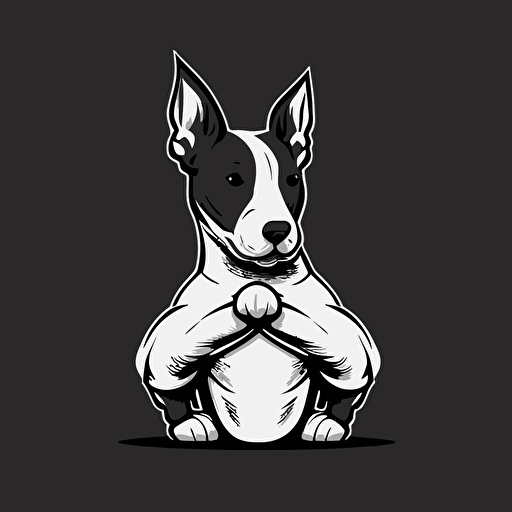 a bullterrier with crossed arms, vector logo, vector art, emblem, simple cartoon, 2d