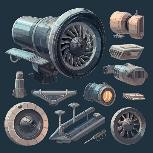 2d Jet engine parts, vector, game assets, for kids