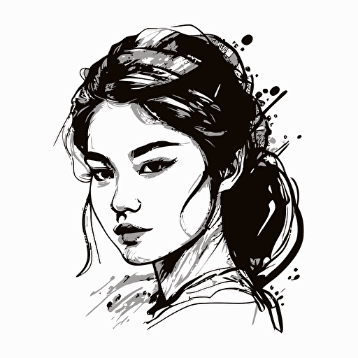 artistic sketch of a beautiful asian female student face, vector, illustration boutique logo