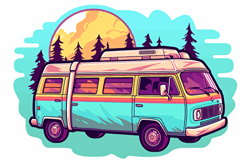 2d illustration, vanlife simple vector colorful sticker