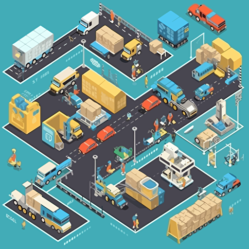 Garbage collection, sorting and recycling isometric flowchart, flat vector illustration