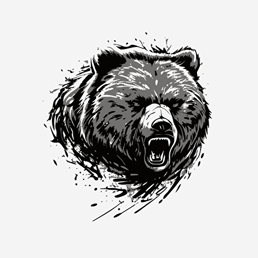 simple vector logo, angry bear, black ink drawing, ultra detailled, face, white background