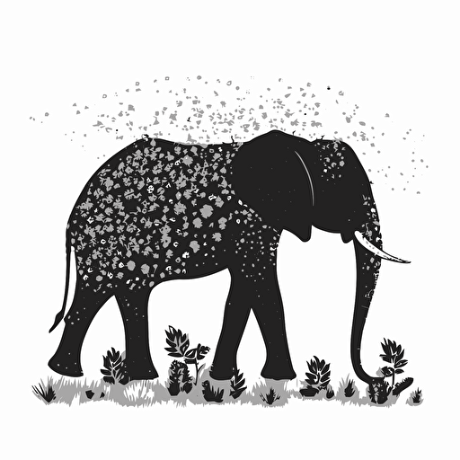 an isolated elephant vector in rupi kaur style black and white