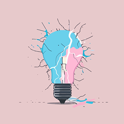 a light bulb with wires, flat vector, pink and blue