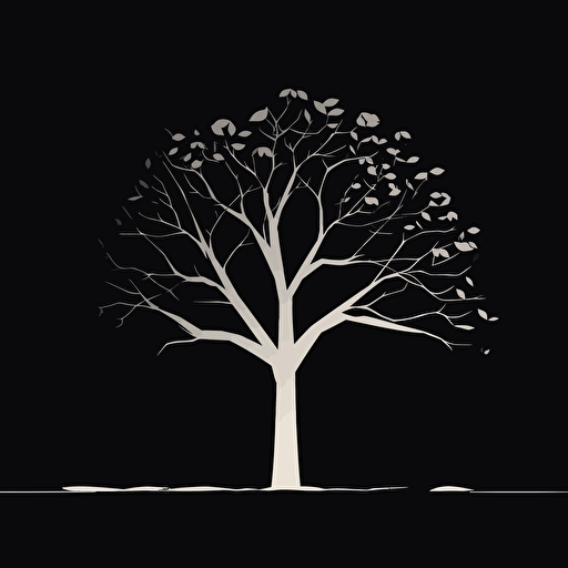 flat Black background hight contrasted by a white vectorise and minimal style squared tree