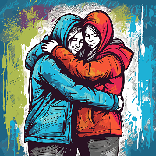 vector image of a family hugging, graffiti style