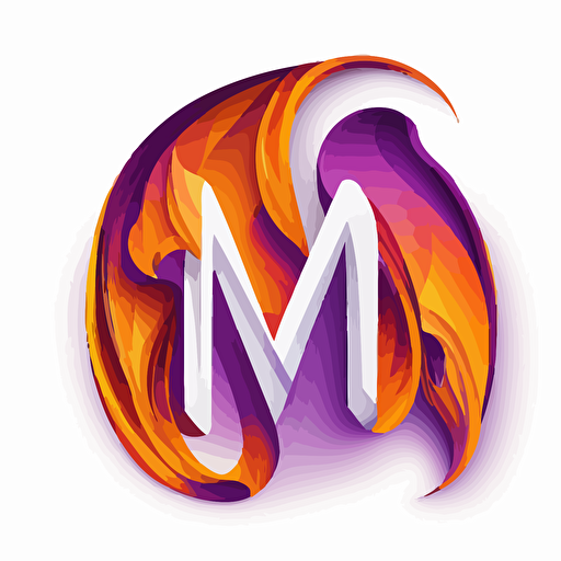 icon, logo, letter M, flame in purple or and orange abstract, white background, single color, purple, vector, no shadows