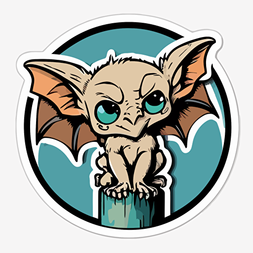 sticker, circle, super cute gargoyle, cartoon, vector, white background @MStevens