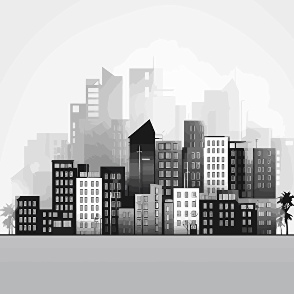 Real estate Illustration, buildings, appartments, money, adobe Illustrator, vector, flat design, black and white illustrations, pure color background, very simple,