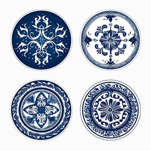 4 different ottoman luck symbol drawing dark blue and white vector design , white backgroun v5.1
