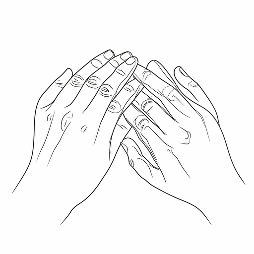 a couples hands holding each other, with rings, line drawing style, white background, vector