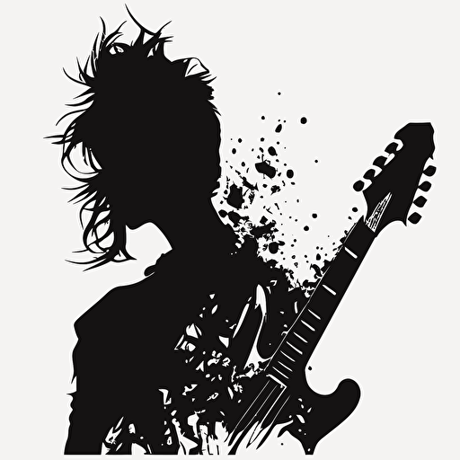 Design a silhouette of a guitar with its neck and headstock visible, and the body in the background. vector art clean