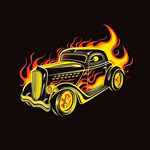 flames, isolated, cartoon, vector, solid background, in the style of 50's hot rod