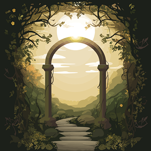 an entrance to eden's garden, 2d, vector art