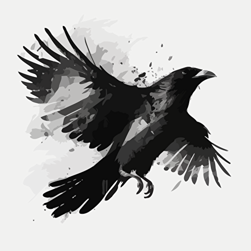 vector art minimalistic flying crow top view white background gray scale