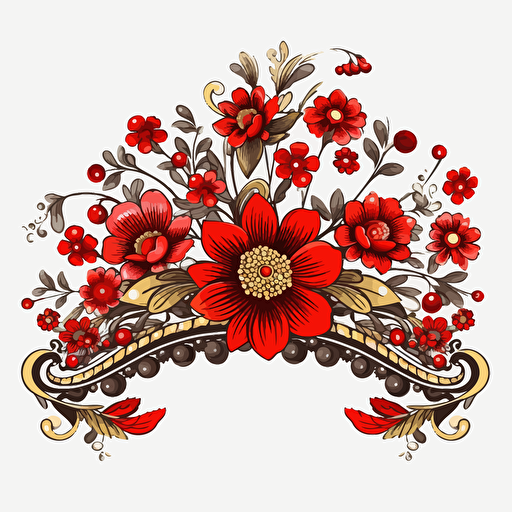 retro, crown, red flowers,, white background, waterhouse style, vector