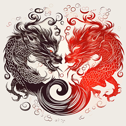 2 chinese dragons in a shape of Yin Yang symbol simple vector 2d