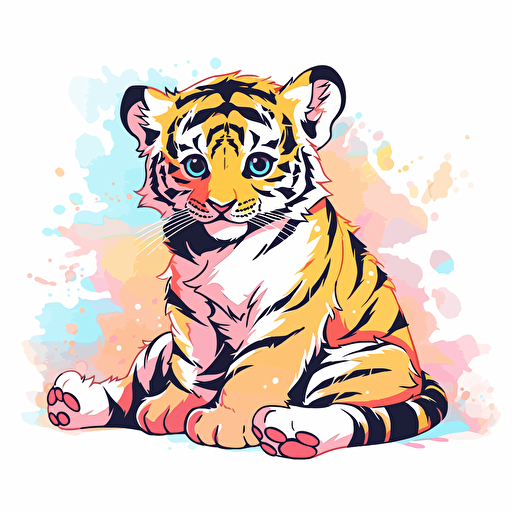 vector art of a tiger illustration stickers, vivid colors, colorful, pastel cute colors, white background