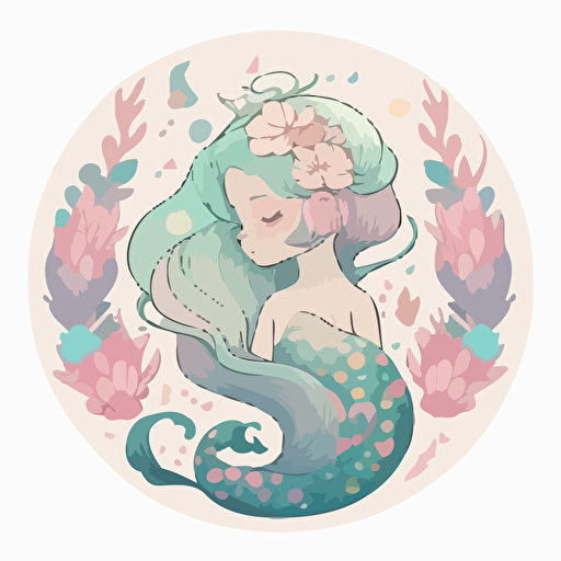 pretty pastel mermaid, art by Amy Sol, sticker art, vector on white background