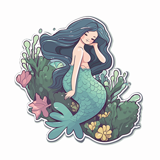 Mermaid, sticker, cartoon style, vector, White background,