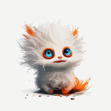 A baby fur colorfull critter, surreal, dali, smiling, orange eyes, white background, vector art , pixar style